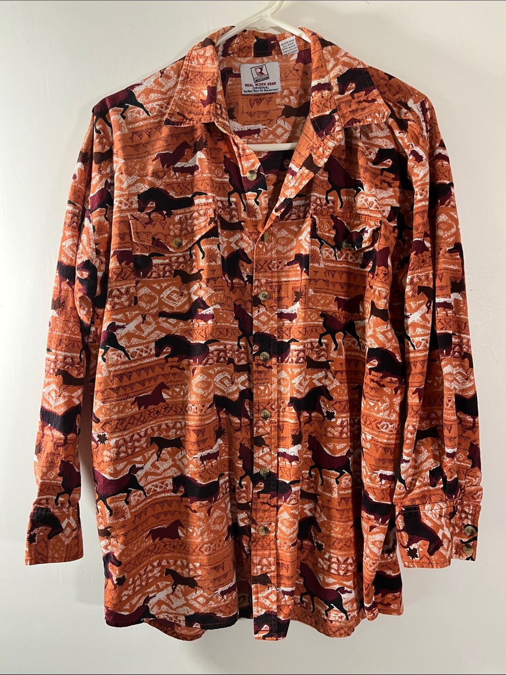 Vintage Real Work Wear Men South Western Horse & Geometric Shirt Size  XLT